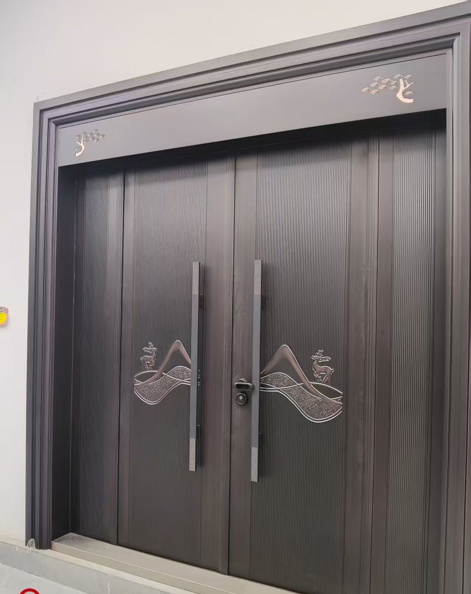 深棕色双开入户门（伏波施工实拍）